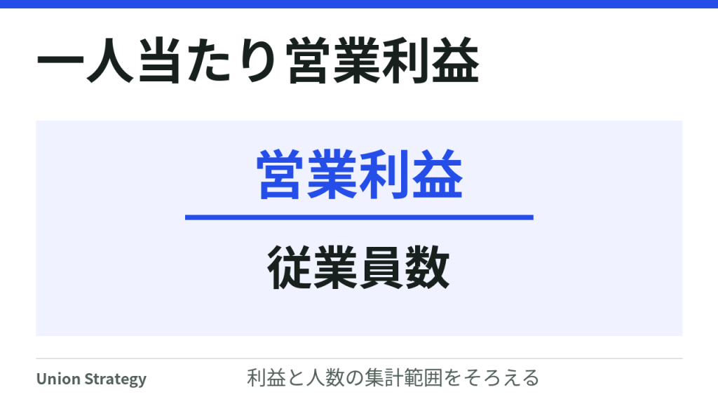 営業利益を同じ範囲の従業員数で割る指標。個人の成果や、一人分の賃上げ原資ではありません。